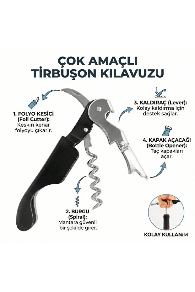 Tirbüşon Paslanmaz Çelik Garson Tip Açacak Garson Çakısı Şarap Açacağı